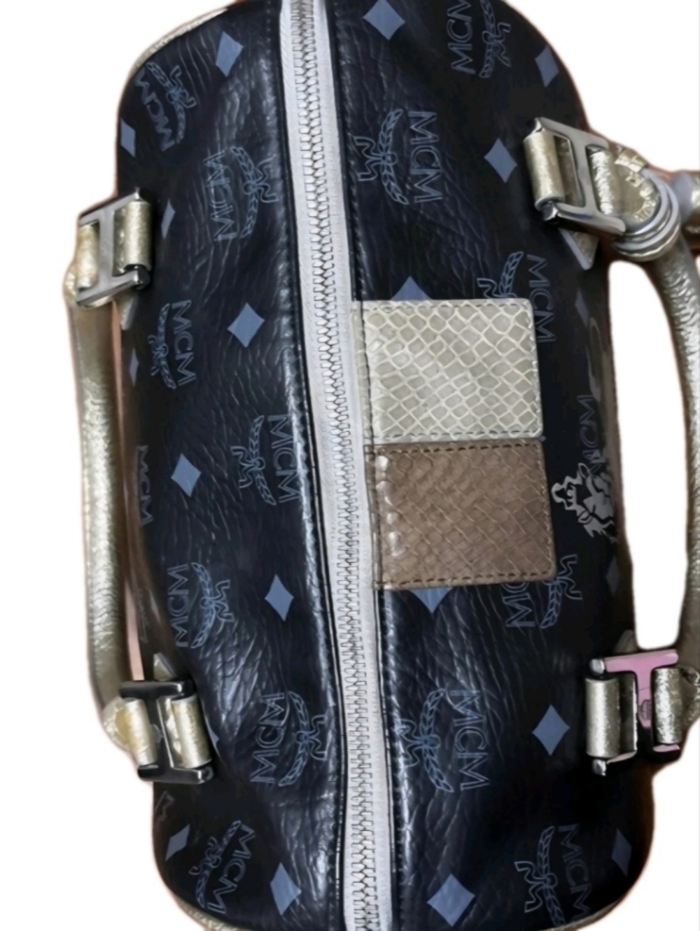 RARE MCM Princess Lion Black Satchel with Pink & Yellow Stripe and Gold Accents - Picture 3 of 17